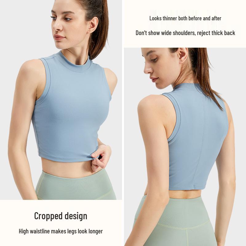 Women's Summer Solid Color Sleeveless Yoga Vest - Sexy, Tight-Fitting, Round Neck Sports Top