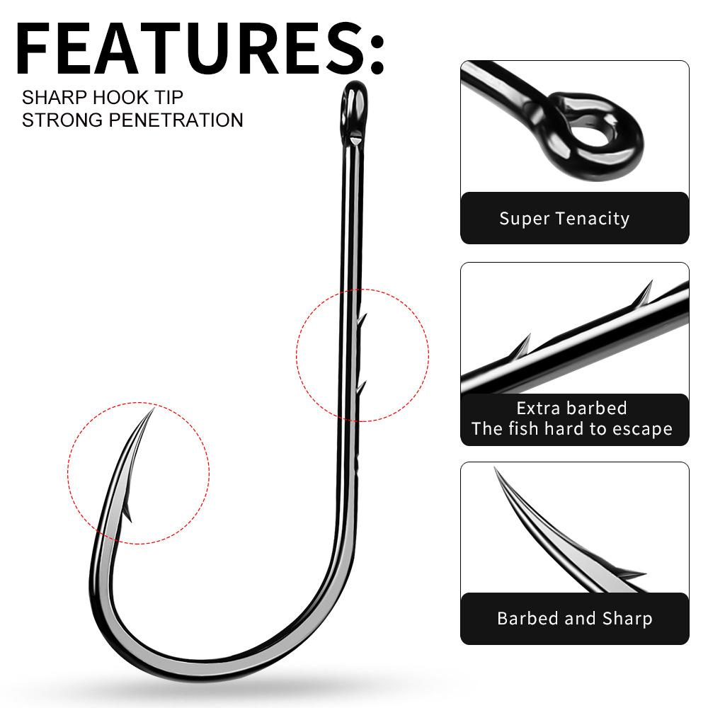 100pcs High Carbon Steel Barbed Live Bait Fishing Hooks 1-6# Single Hook with Hole