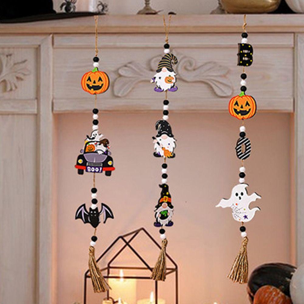 With Tassels Halloween Wooden Beads Pendant Long Pumpkin Beads Pendant  Halloween Decor