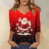 3/4 Sleeve Shirts For Women Print Christmas Tees Blouses Casual Plus Size Basic Tops Pullover