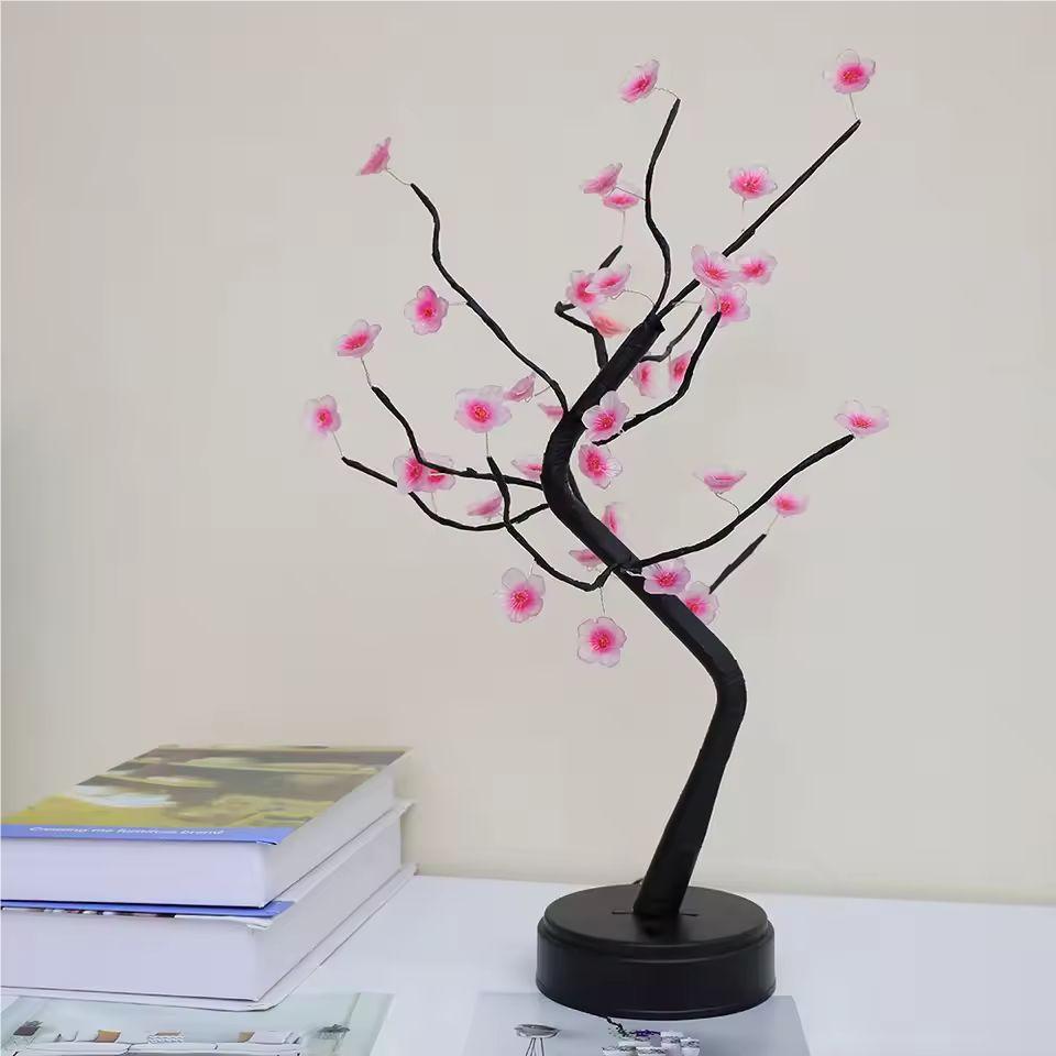 1PC LED Artificial Cherry Tree Bonsai Night Light USB/Battery Powered Table Lamp Touch Switch Fairy Light For Wedding Home Decor