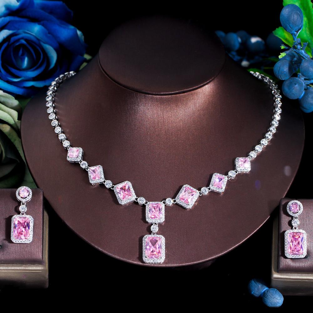 CMM Высокое качество 2PSC Ожерелье Серьги Наборы Великолепный комплект ювелирных изделий для женщин розовый