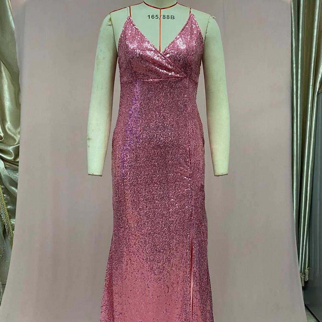 2026 Spring-Summer New Women's Long Sleeveless Dress: Straps, V-Neck, Sequins, Open-Back, Train for Evening and Bridesmaid