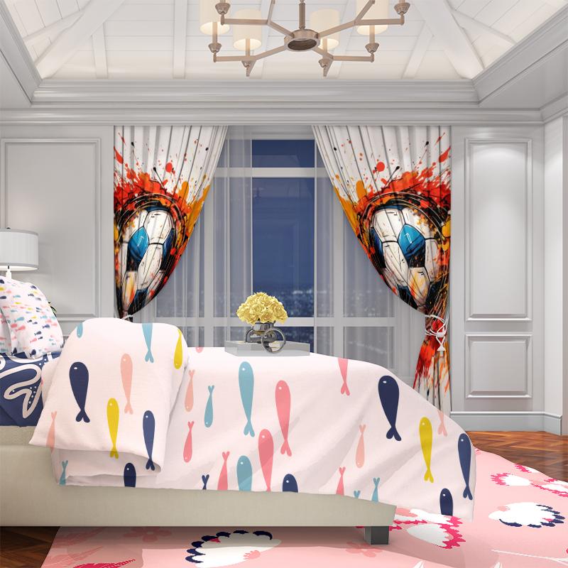 2 Stück - Liebe Fußball Polyestervorhänge, Stangentaschenvorhänge 42*84, Schlafzimmer, Wohnzimmer, Heimzimmerdekoration