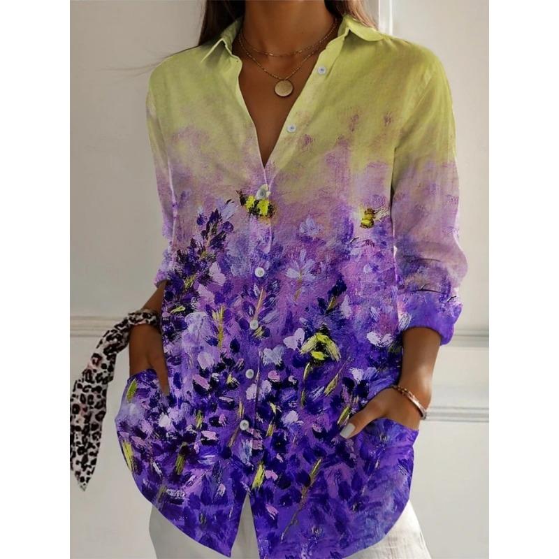 Fashionable Women's Floral Print Long-Sleeve Shirt Loose Fit Comfortable Breathable Long-Sleeve Shirt Casual Everyday Shirt