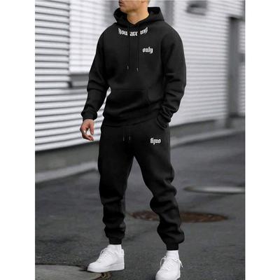 Men'S Sweatshirt Set, Trendy Brand Hoodie Paired with Drawstring Casual Pants, Featuring Letter Patterns, Suitable for Autumn And Winter