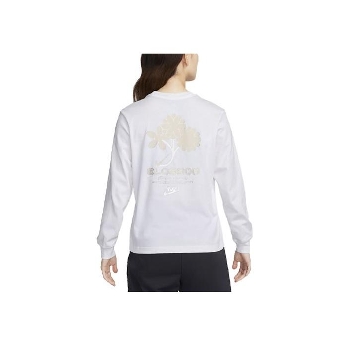 Nike Sportswear Letter Floral Print Crew Neck Long Sleeve T-Shirt Women Tops White FJ9761-100