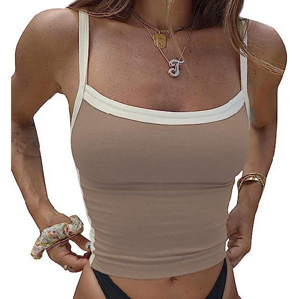 

Безрукавная базовая футболка однотонный жилет-майка женская модная внутренняя верхняя часть универсальная для весны и лета сексуальная и удобная L хаки