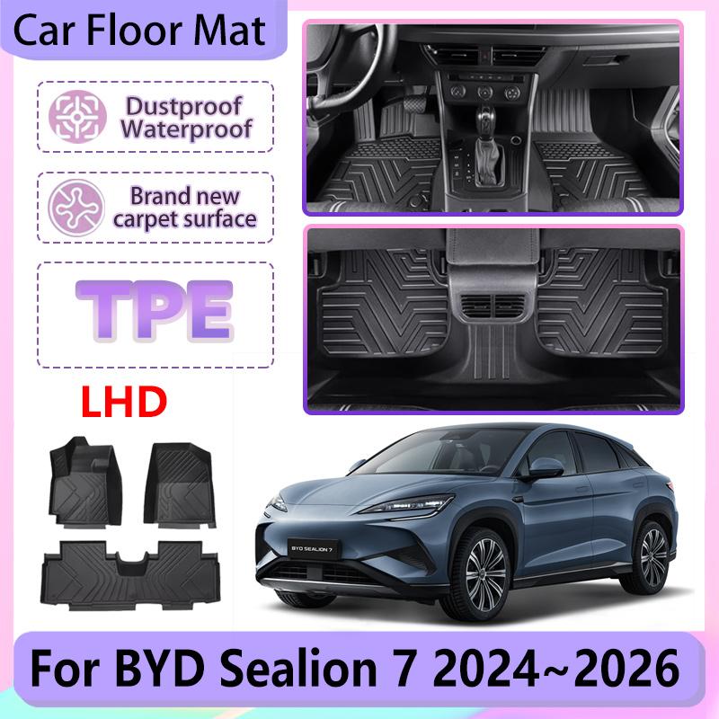 LHD Car Floor Mat For BYD Sealion 7 Accessories 2024 2025 2026 TPE Waterproof Foot Pad Liner Carpet Rugs Cushion Auto Interior