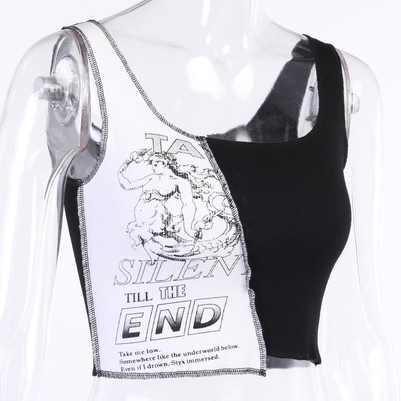 Punk Style Patchwork Tank Tops Aesthetic Letter and Graphic Print Women Color Blocking Sleeveless Top