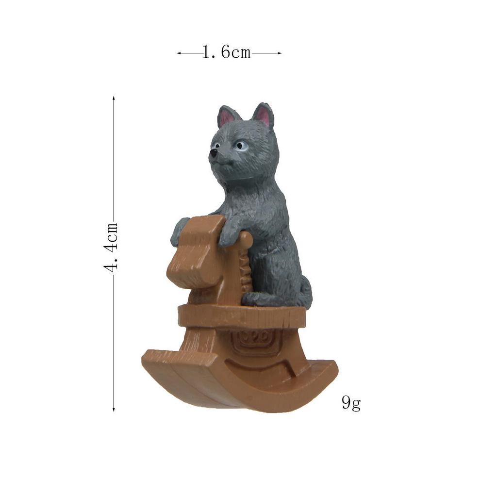 Cute Kitty Cat Rocking Horse Figurine for Micro Landscape and Desktop Decor