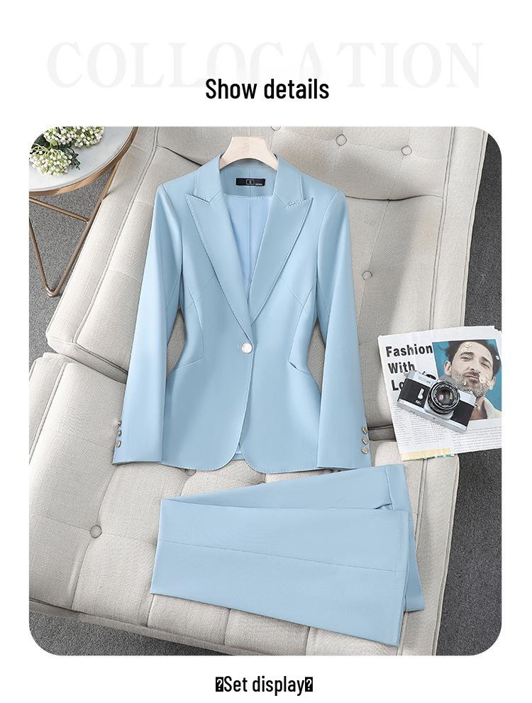 Women's Single-Breasted Navy Blue Long Sleeve Suit Jacket - Professional Spring/Autumn Formal Wear for Managers