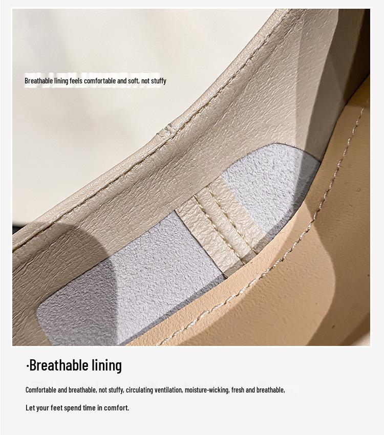 Womens Spring Fairy Style 2025 Chunky Heel Leather Shoes Soft Lowcut Medium Heel Plus Sizes 4143