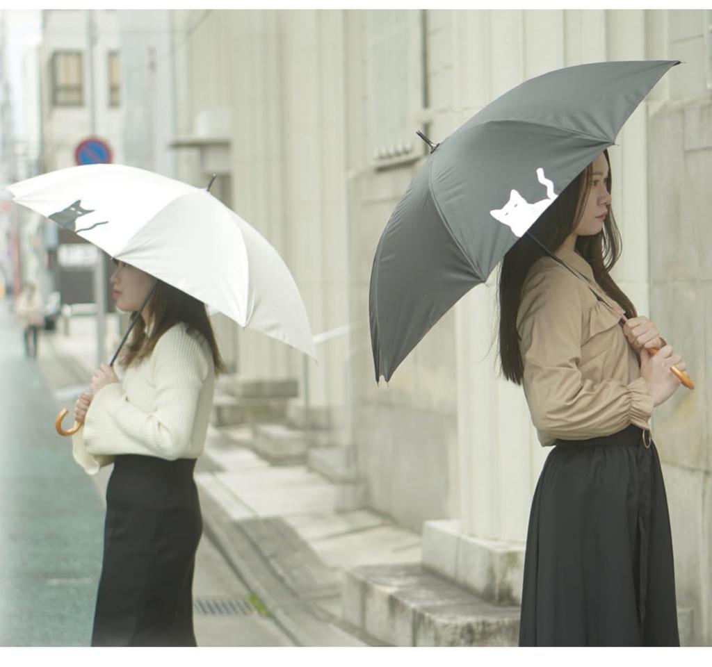 Long Sun Rain or Shine Cute Cat 55cm Inner UV Heat Stylish Wooden Cat Umbrella, Umbrella, Umbrella, Design, Lightweight, Ribs, Coating, 99.9% Cut,