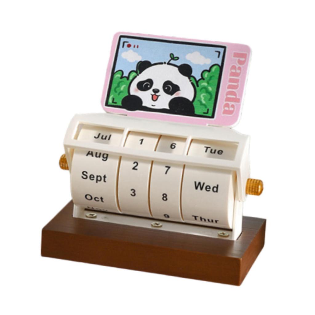 Rotary Perpetual Desk Calendar Gift Reusable School Bedroom Panda Decorative
