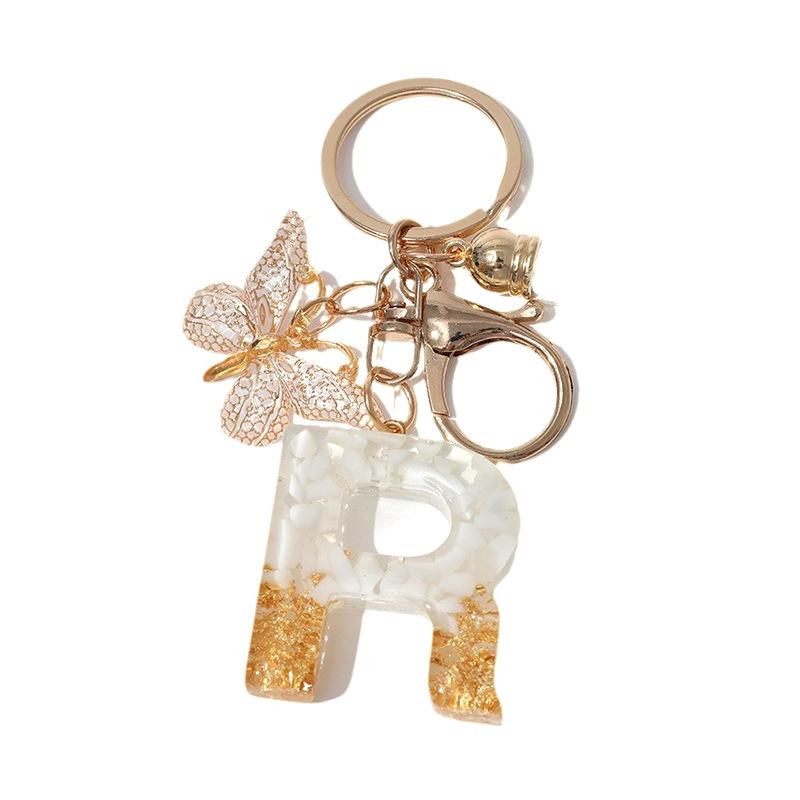 Chic White Tassel Letter Keychain with Resin Epoxy Pendant - Stylish Ornament for Bags