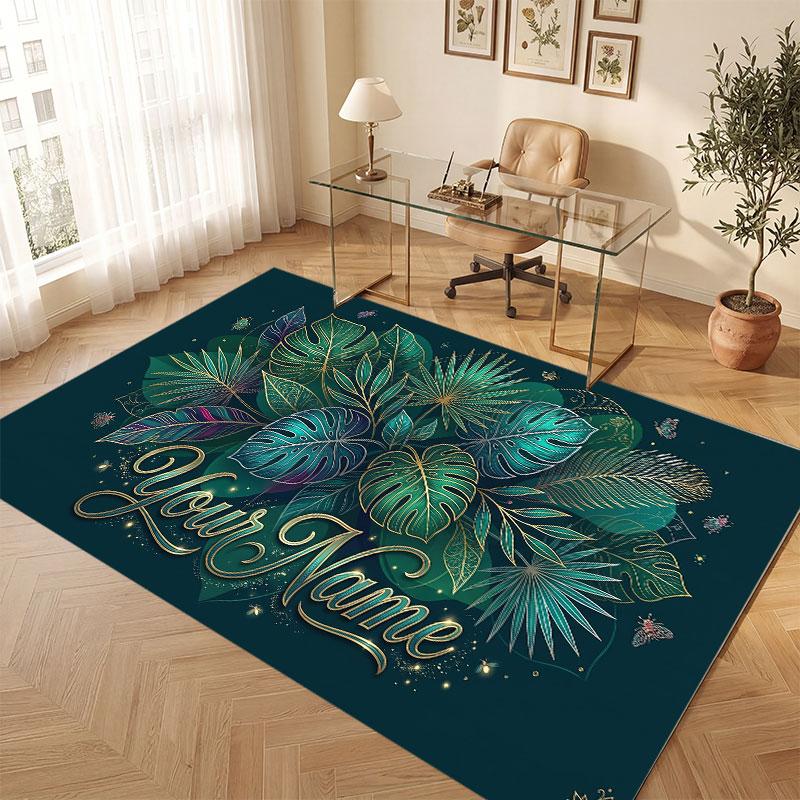 Decorative Artwork Theme Crystal Velvet Floor Rug Personalized Custom Name Text Warm Carpet Home Decoration