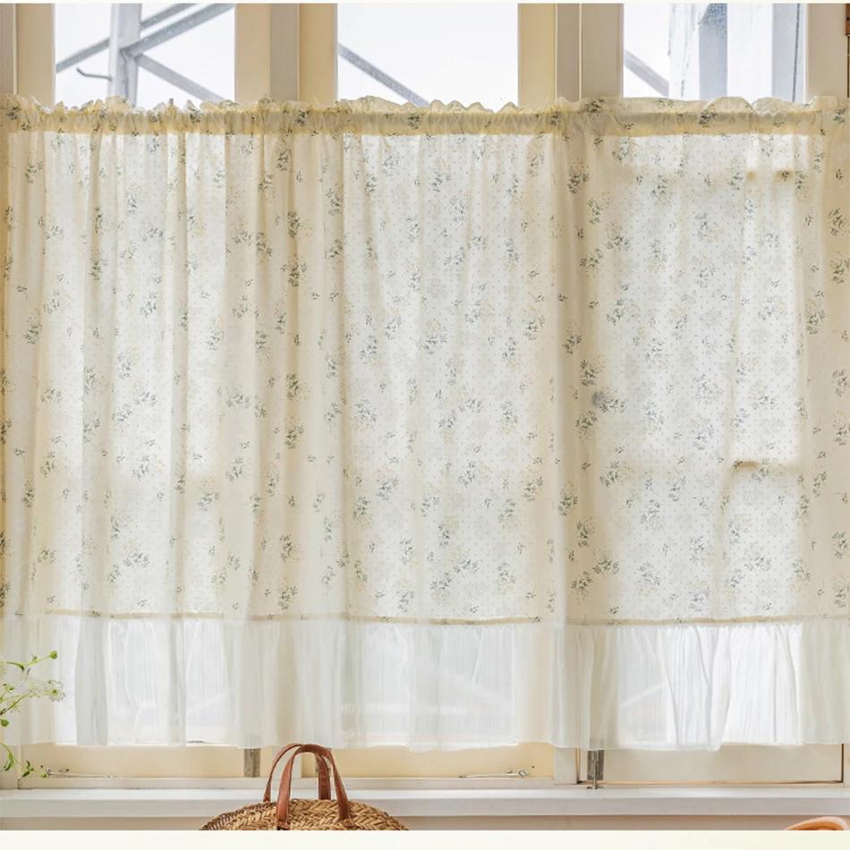 

Ruffle Curtains 1 Panel, Vintage Floral Lace Cream Sheer Curtains, Shabby Chic Decor Rod Pocket Ruffled Curtains for Living Room W60xH80cm&Rod Pocket слонова кістка