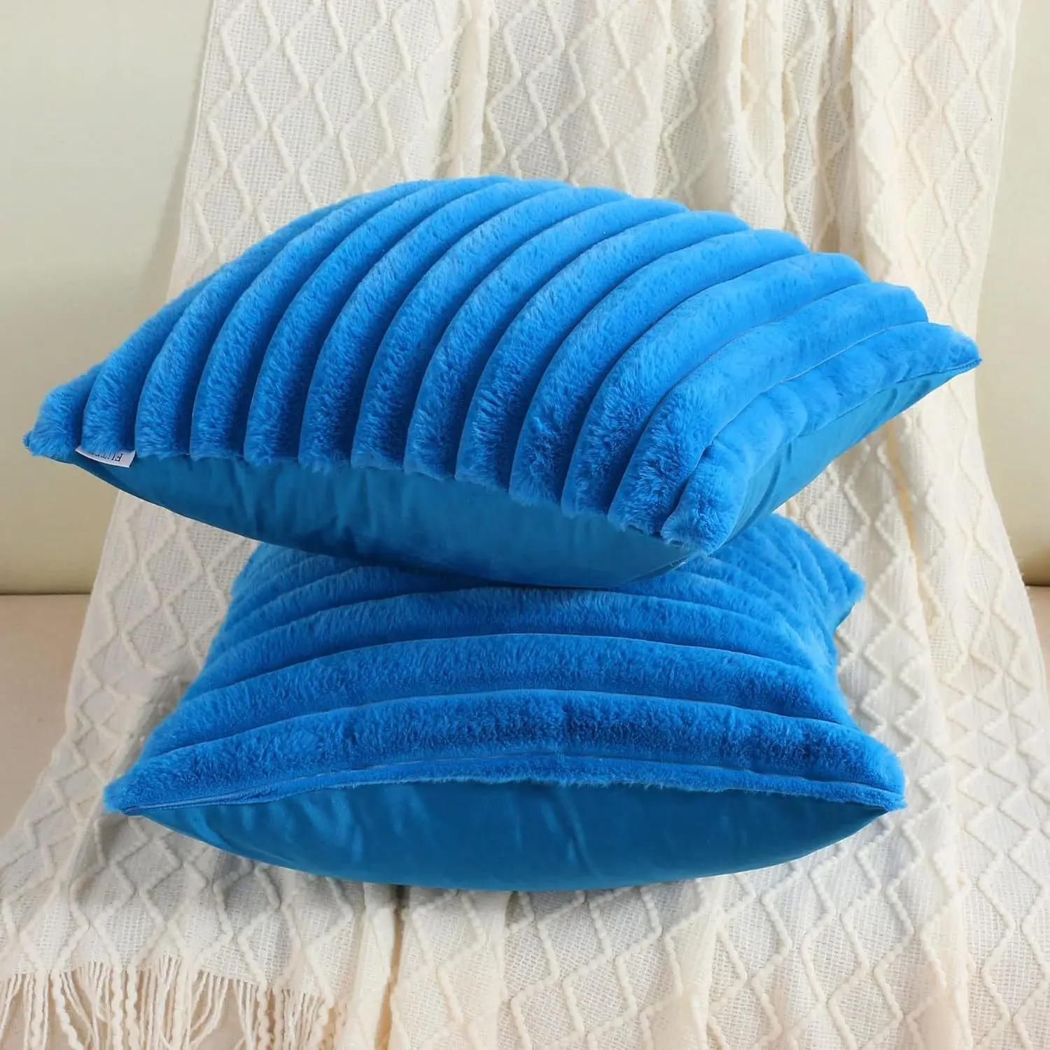 

Faux Rabbit Fur Cushion Cover Plush Pillow Cover Soft Fluffy Striped Cushion Cover Decorative Pillows Luxury Home Decor for Sofa 1pc 30x50cm