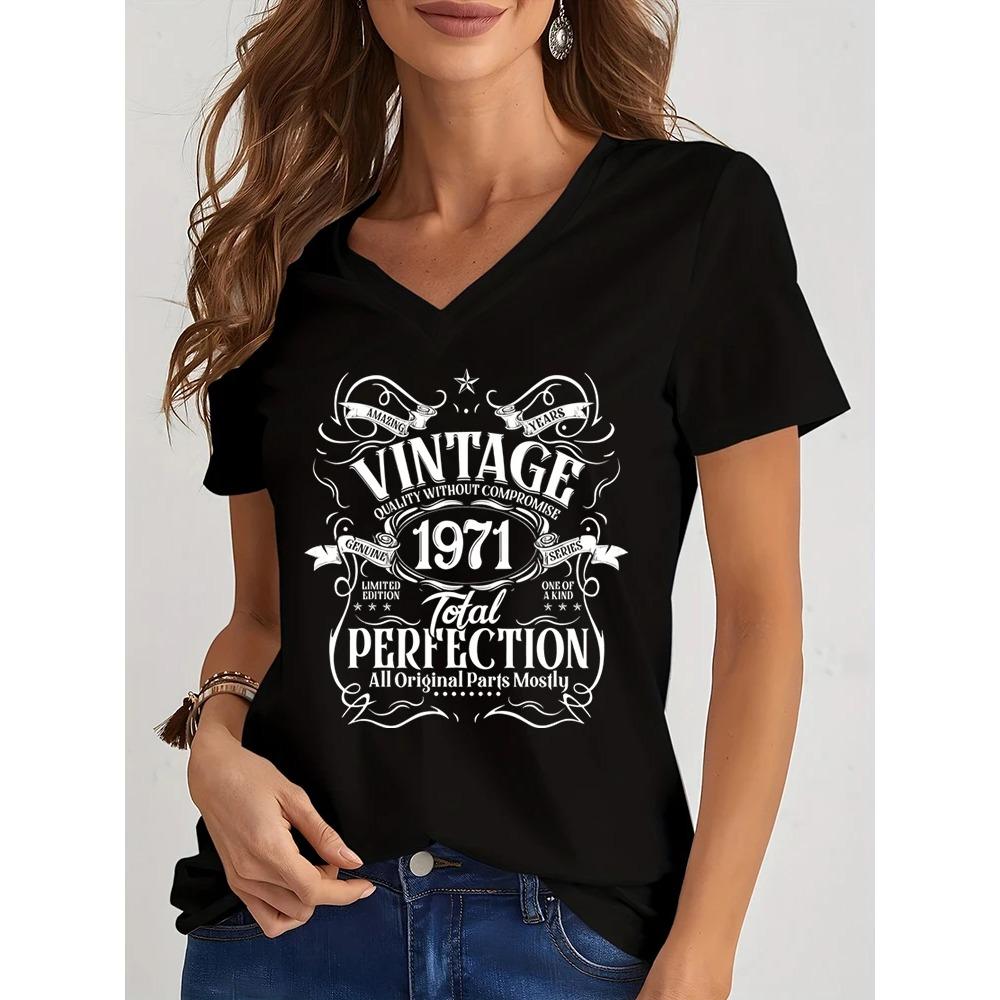 Harajuku Fashion Vintage 1974/1975 Total Perfection Black Tshirt Spring Short Sleeves Women Tee Casual Loose Years Style Shirts