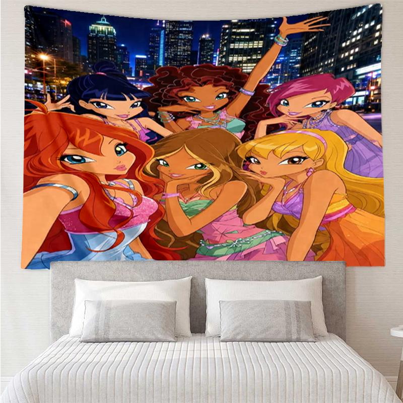Winx Club Print Tapestry, Backdrop, Easy Setup, Ideal for Bedroom, Office & Living Room, with Aesthetic Wall Hanging Decor.