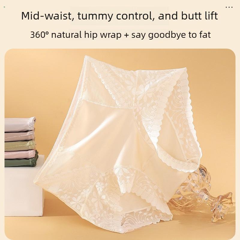 Damen Sommer Dünn Leichter Luxus Spitze Hohe Taille Bauch Eisseide Atmungsaktiv Baumwolle Unterteil Zum Anheben Der Hüfte Slips