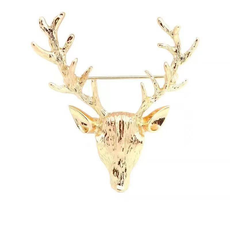 Trendy Christmas Gold Deer Brooch - Holiday Accessories Series
