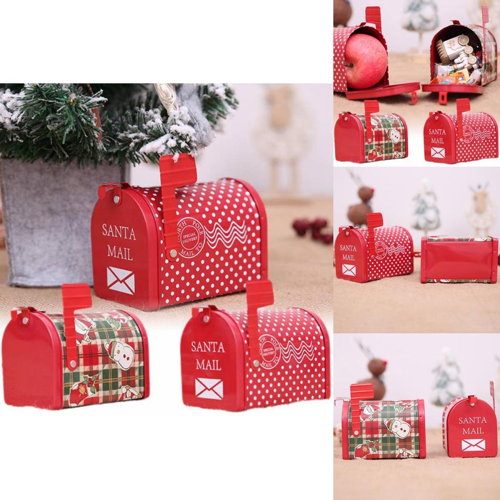 Festive Christmas Iron Mailbox Gift Box Charming Tin With Cartoon Checkered Style For Children