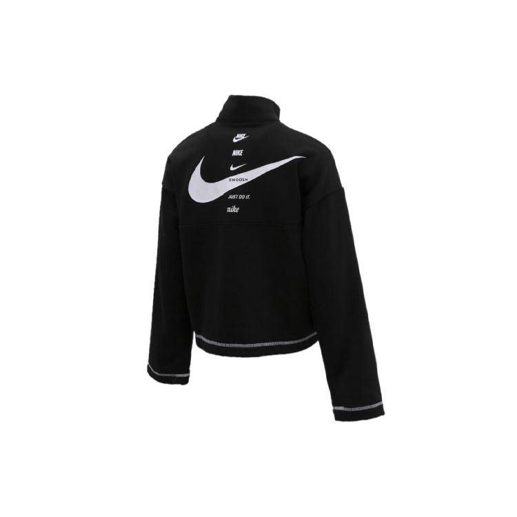 Nike Logo Stand Collar Pullover Sweatshirt Women Tops Black CU6638-010