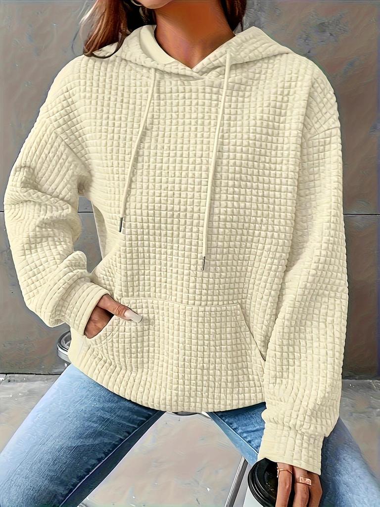European and American Autumn/Winter Fashion Loose Fit Women's Solid Color Hooded Drawstring Sweatshirt.