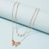 Fashion Trend Personality Double Layer Imitation Pearl Butterfly Pendant Necklace Clavicle Chain Party Jewelry Exquisite Gifts