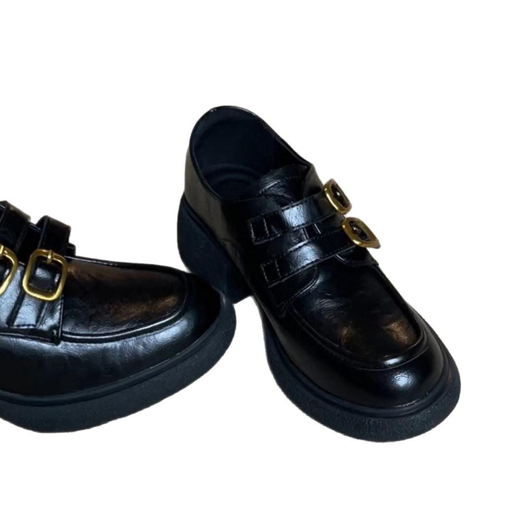 French platform loafers 2025 spring new round head versatile retro British thick heel Mary Jane small leather shoes women
