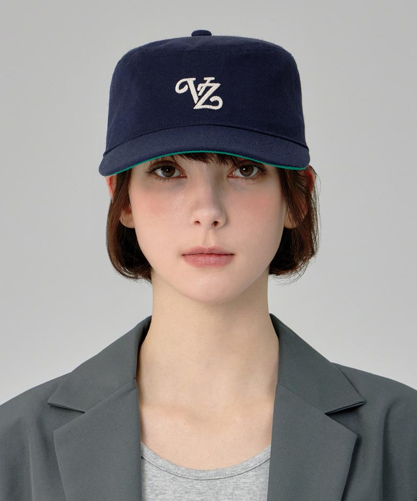 Bajal Leaf Chain Vz Monogram Pillbox Cap Navy