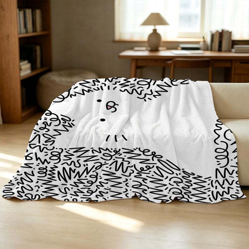 Soft Flannel Fleece Blanket Cute Cat Design, Breathable Cozy Throw for Home, Office, All Seasons, Warm Accent for Christmas & Halloween