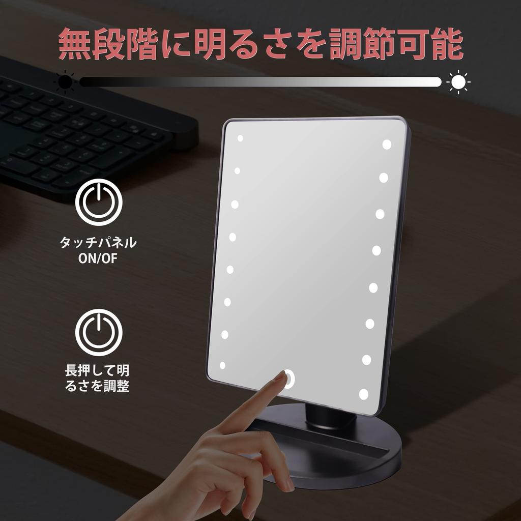 Makeup Tabletop Stand with 16 LED 10x Stepless Angle Battery for Makeup Mirror, Mirror, Mirror, Tabletop, Lights, Magnification, Dimming, 180°