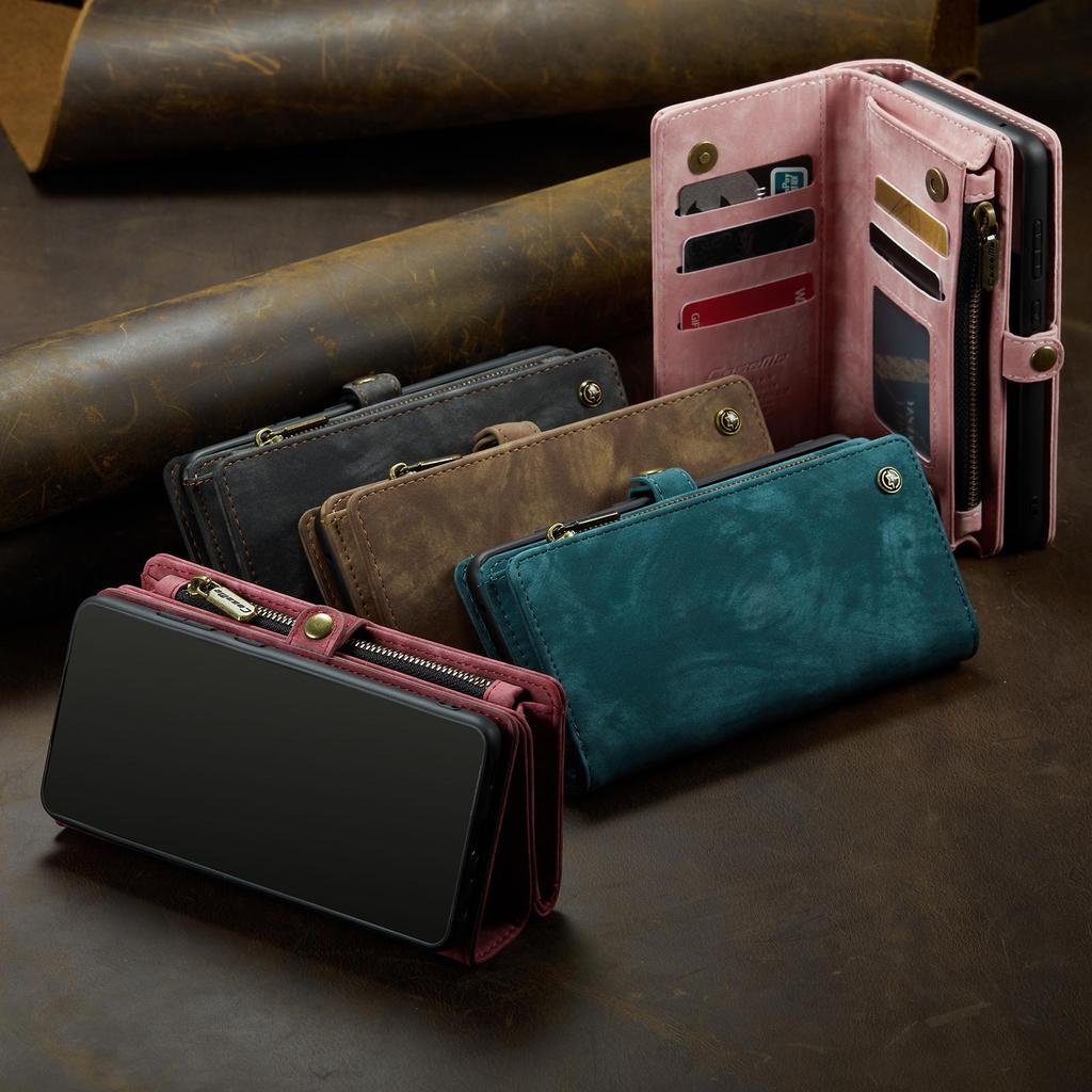 CaseMe-008 For iPhone 16 Pro Max Removable 2-in-1 Zipper Wrise Strap Multi-functional Wallet Case Card Slots Phone Cover