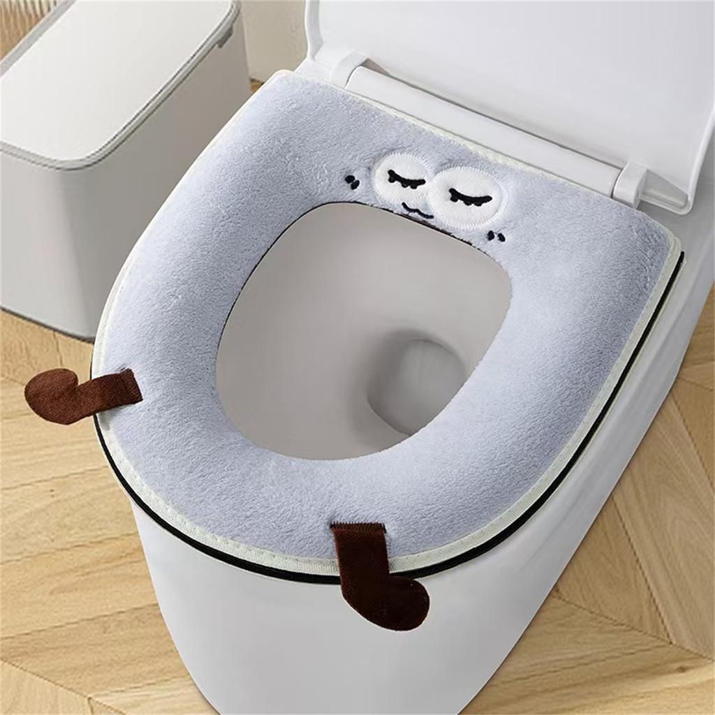 New Autumn and Winter Home Cartoon Toilet Cover Plus Velvet Toilet Seat Cover Thickened Zipper Cartoon Toilet Mat To Protect Pre