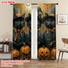 2pcs  2D plane printing Contemporary Curtains Witch Black Cat and pumpkin themed Durable 100% Polyester Fabric (without rod)