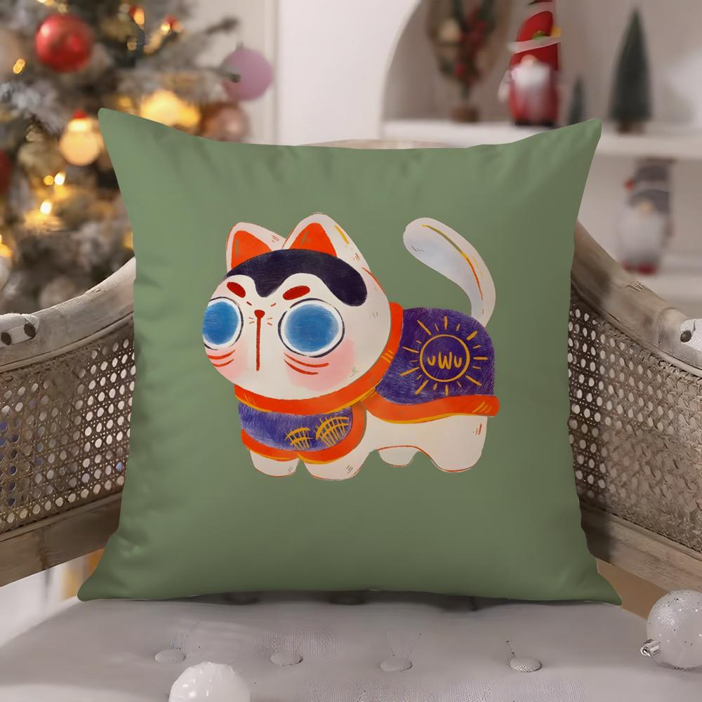 Japanese Traditional Shrine Ritual Prints Pillow Case Comfort Sofa Bed Silky Elegant Invisible Zipper Decorative Cushion Cover