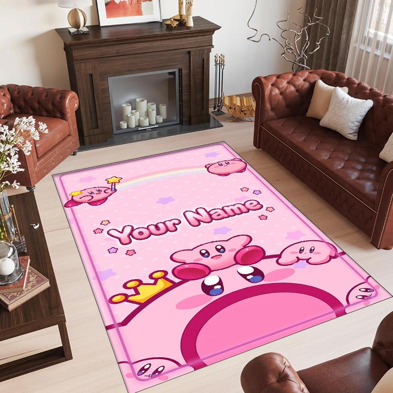 Personalized Crystal Velvet Carpet Custom Name Text,Kirby Anti Slip Area Rug For Home Decoration