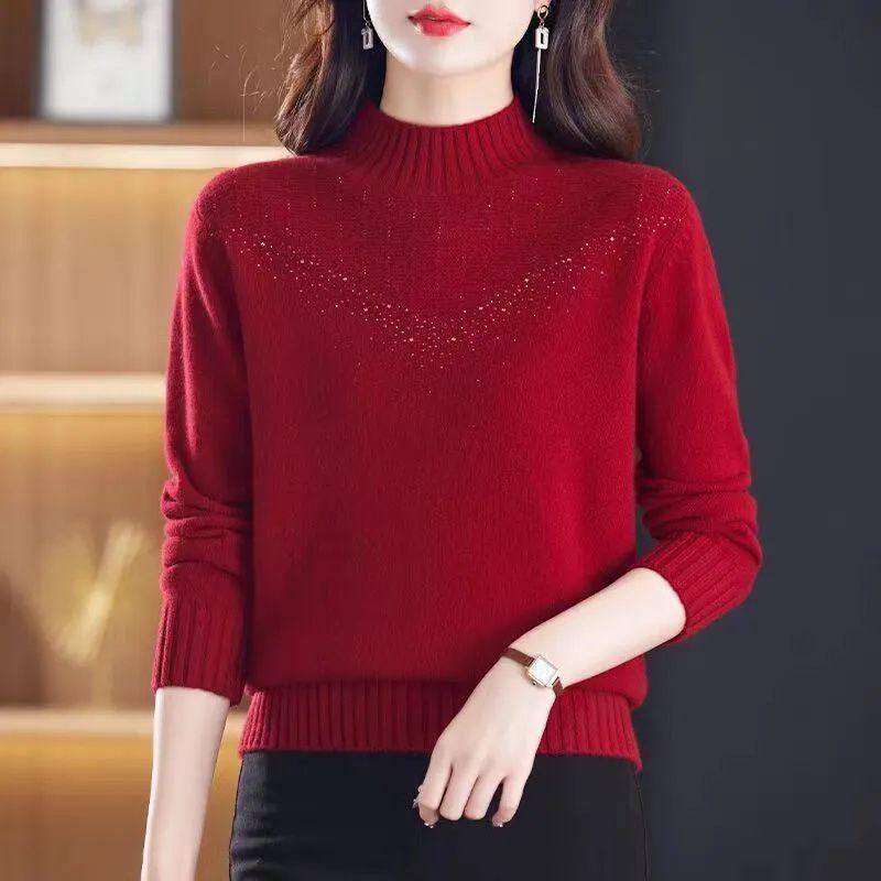Winter Half High Neck Knitted Sweater for Women Loose and Fashionable Base Sweater Thick Inner Layer