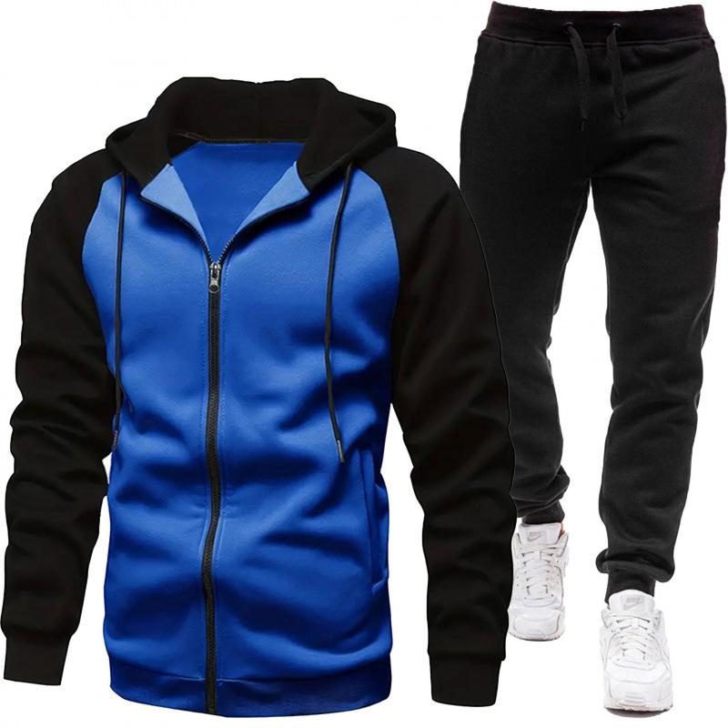 Men's European & American Color Block Raglan Sleeve Sweatshirt Set - Autumn/Winter Fashion