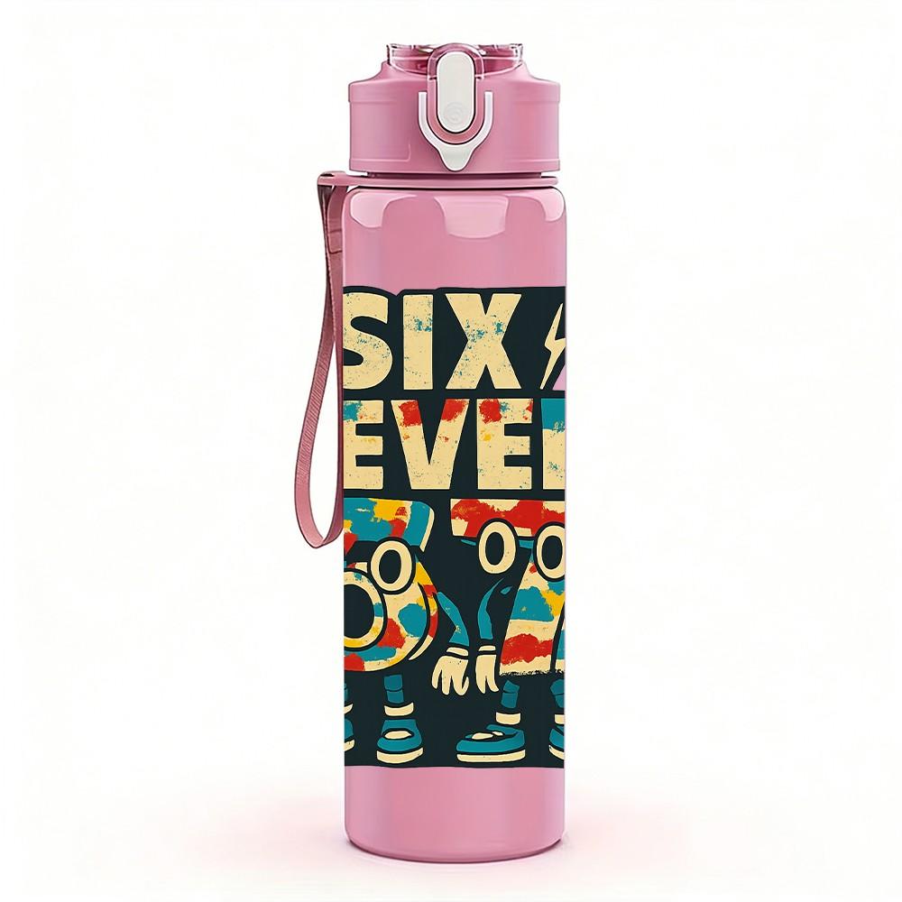 1PC Six Seven Vintage Badge 750ml Color Plastic Sports Water Bottle Leakproof Flip Straw Lid Suitable for Sports Office Home Use