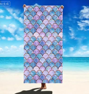 Swimming Bath Towel Microfiber Mermaid Fish Scale Pattern Thin Absorbent Extra Large Towel for Swimming Camping Yoga Bath Sports