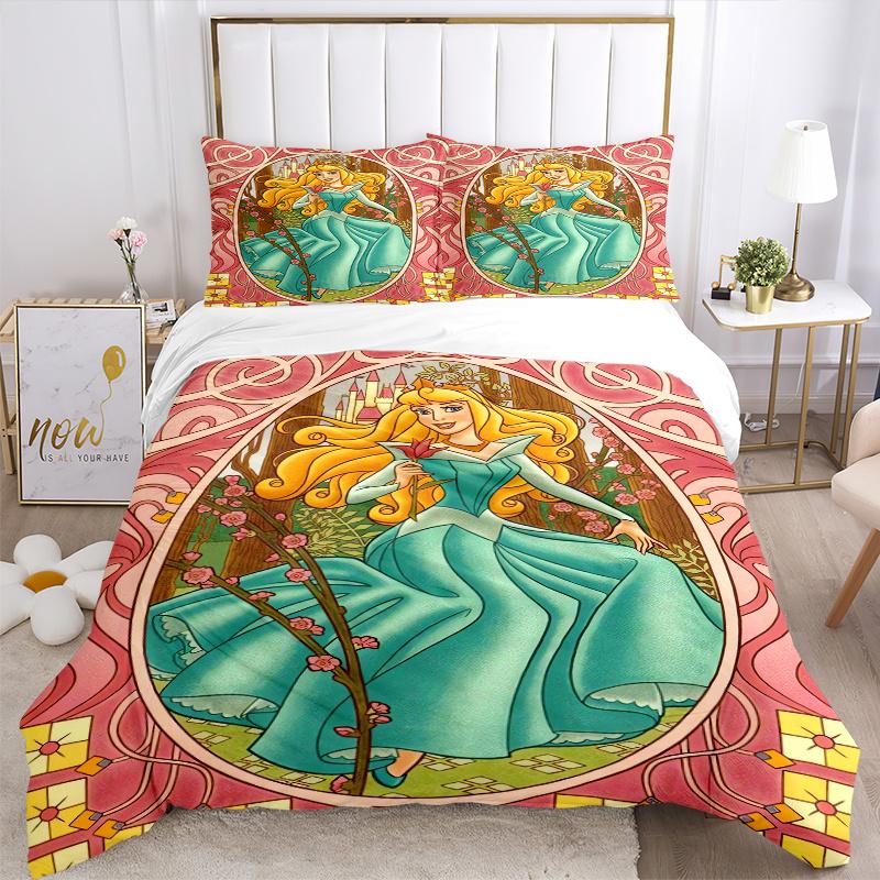 3pcs Disney Princess Aurora Design Bedding Set - 1 Soft Quilt Cover + 2 Pillowcases, Machine Washable - Suitable for All Seasons, Perfect Gift fo