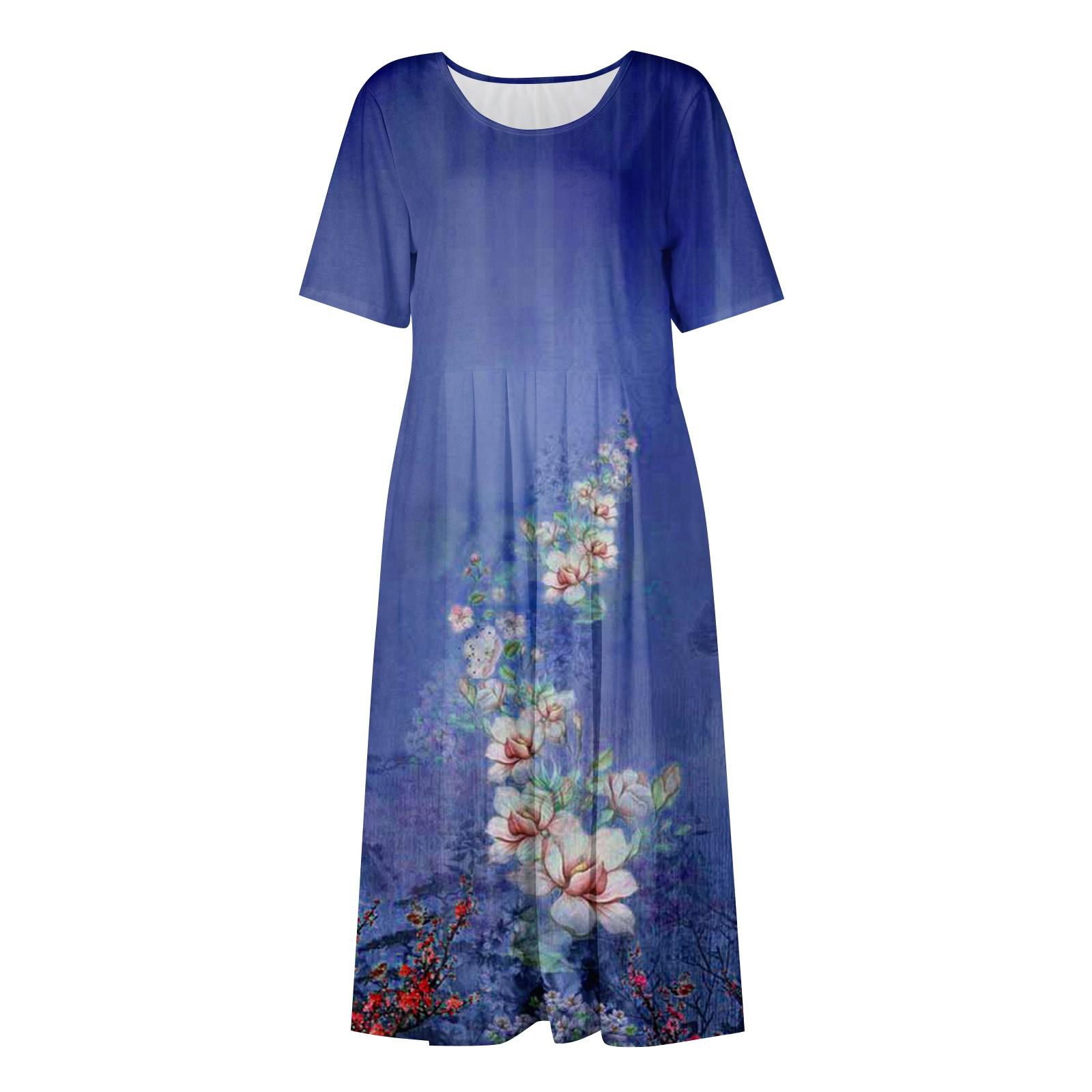 Женское летнее повседневное модное платье с коротким рукавом и карманом с круглым вырезом — фото 4