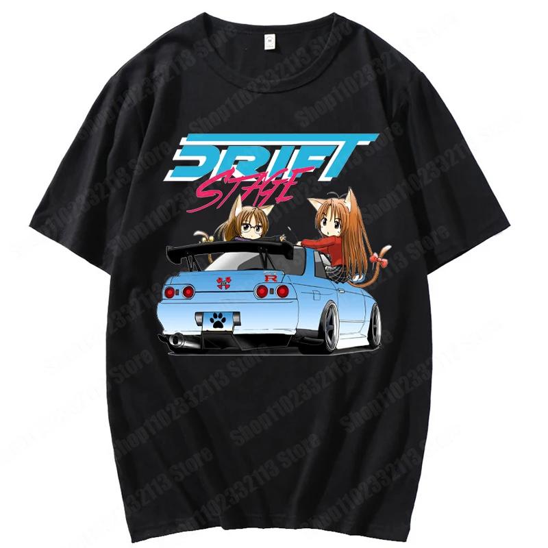 Unisex Anime Girl Car Graphic Tees Shirt Summer Short Sleeve Harajuku Casual Loose Tops Ropa Hombre