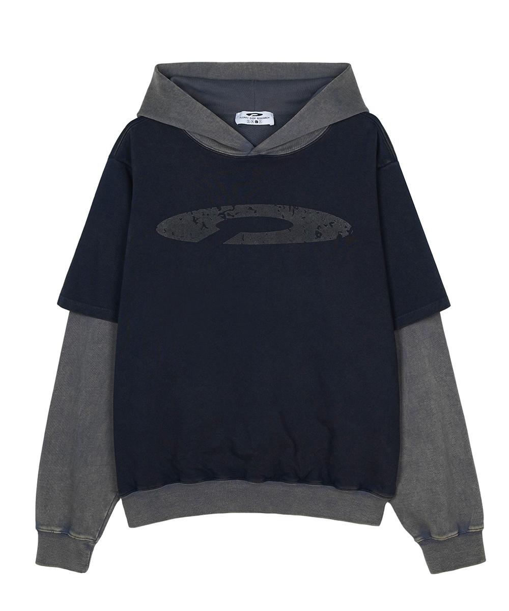 Fdr Double Layer Washing Crack Detail Logo Hoodie Navy S(Woman)