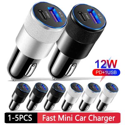 1-5 Stück 2 in 1 Mini USB Autoladegerät Typ C 12V 3.1A 15W PD Zigarettenanzünderbuchse Schnellladeadapter für Handy Auto Powerbank