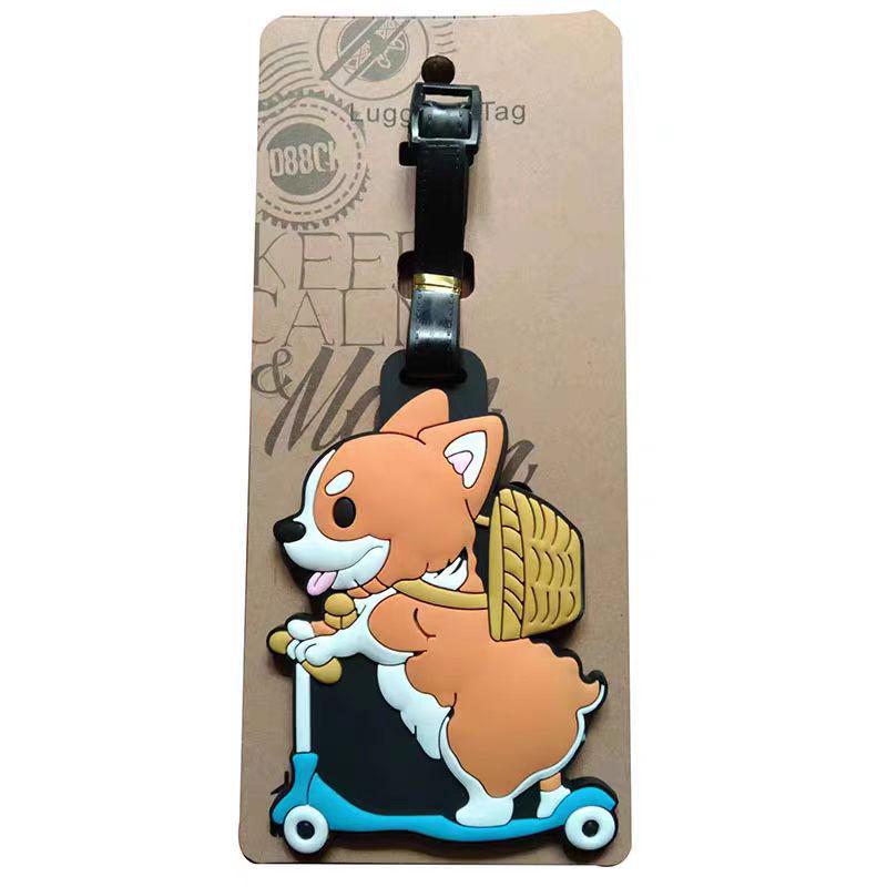 Etichetă moale din cauciuc pentru bagaje, cu desene animate: Bichon Maltez, Golden Retriever și Corgi